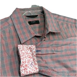 Paul Smith The Westbourne Mens Button Down Shirt‎ 16.5 plaid red made in Italy